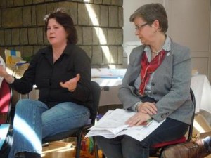 Maura Reap is seen here on the left speaking to a crowd of current Peace Corps volunteers in Sinaia last month for their end-of-service conference. Representatives from the American Embassy in Bucharest, Country Director Sheila Crowley and a Fulbright Scholar recruiter, all came in to speak about their own experiences and to answer questions about post-Peace Corps career choices.